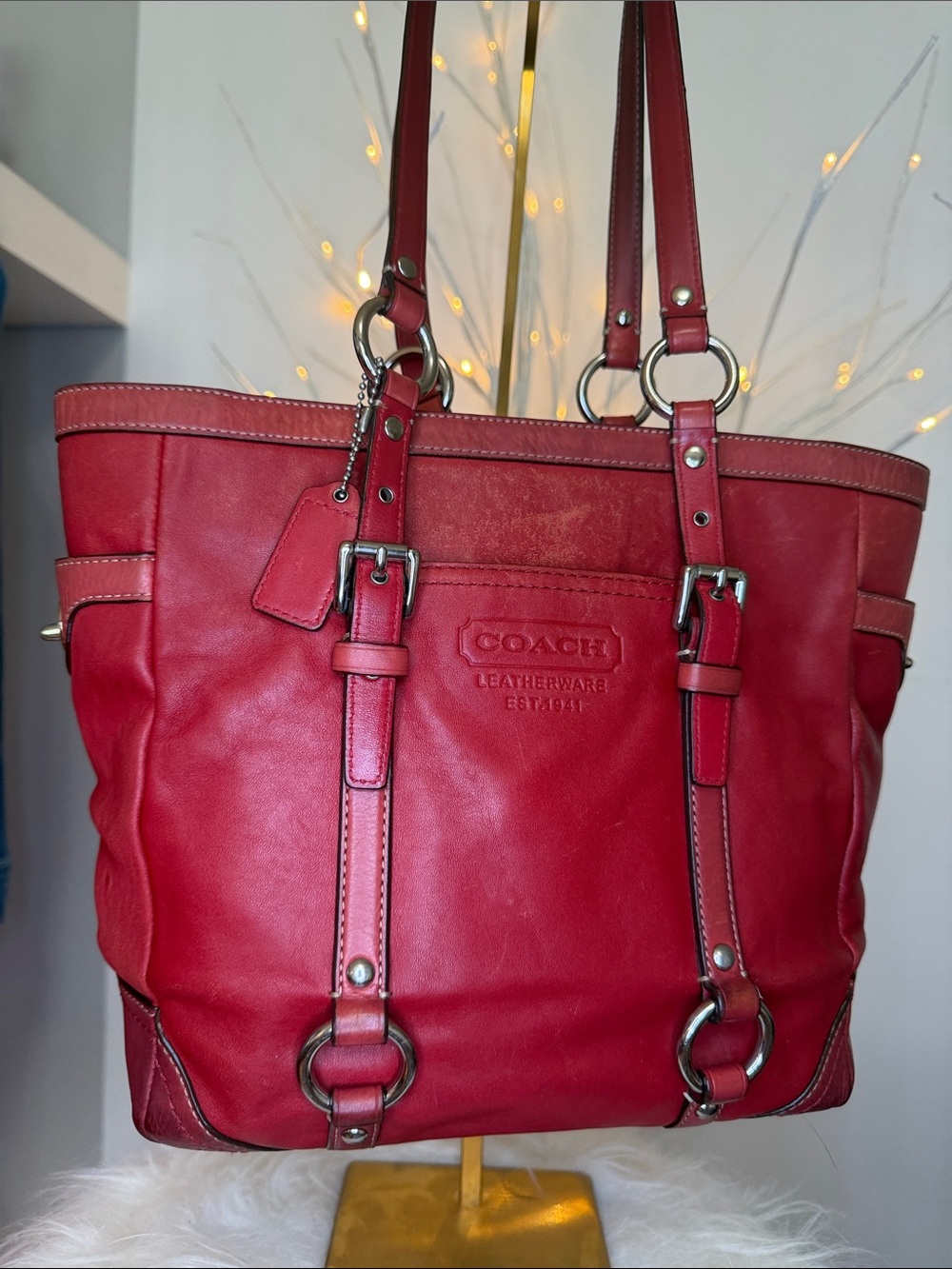 Coach Red Leather Shoulder Tote